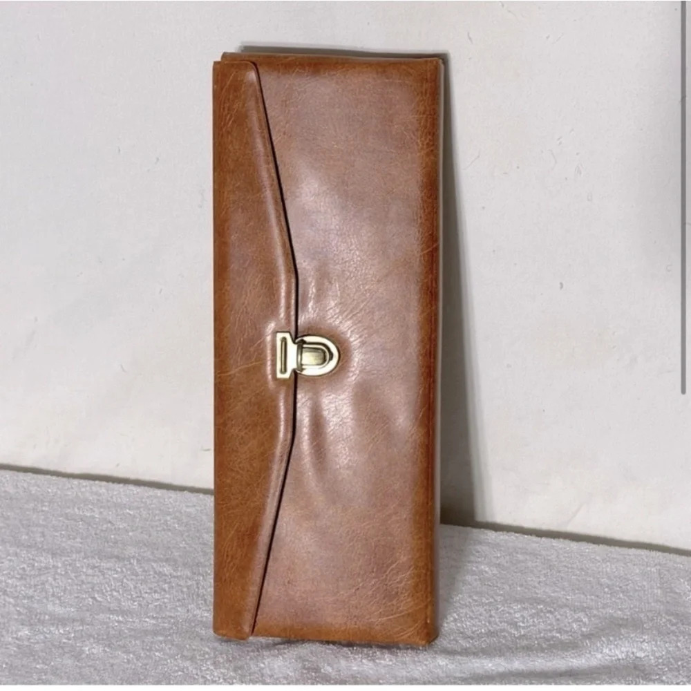 Vintage Brown Faux Leather Knitting Needles Case W Knitting Needles Grannycore